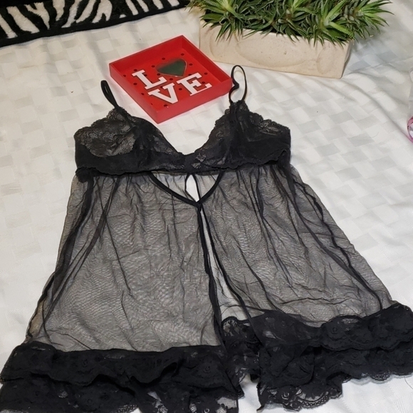 Victoria's Secret Sheer Negligee Slip Small Black VGUC - Picture 3 of 9